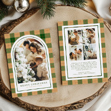 Carte de Noël à motif écossais vert et beige
