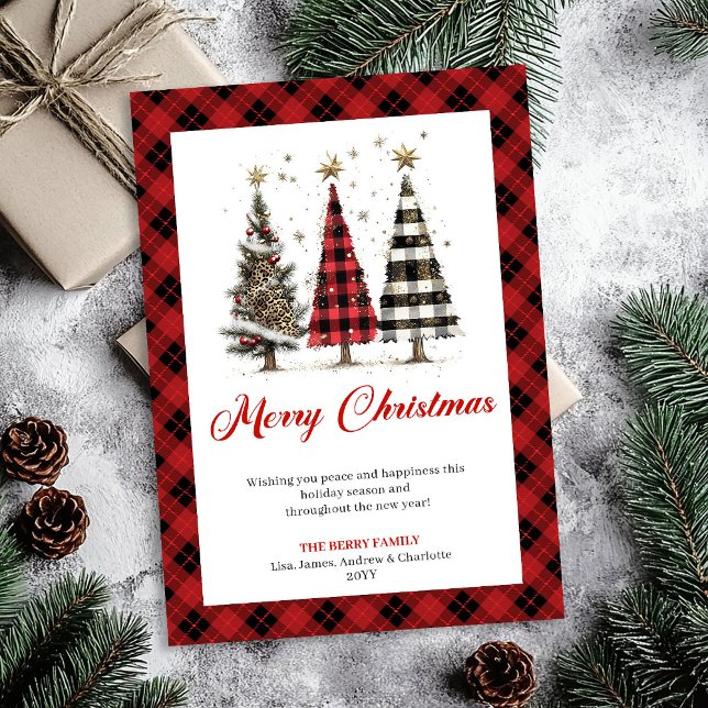 Carte de Noël à motif léopard aquarelle Cozy (Cozy Leopard Print Christmas Tree Watercolor Card)