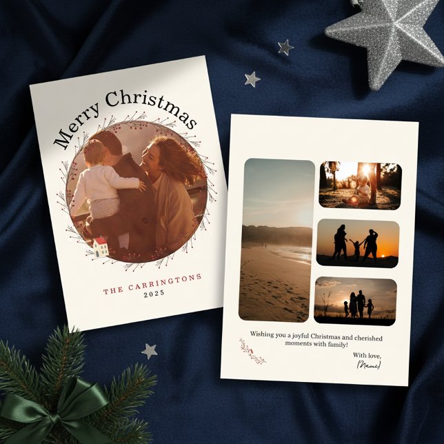 Carte de Noël à photo de branche de baies des Fête (elegant photo christmas cards)