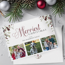 Carte de Noël à photo de famille avec houx aquarel