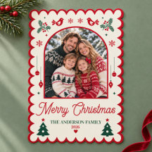 Carte de Noël à photo de famille d'art populaire n