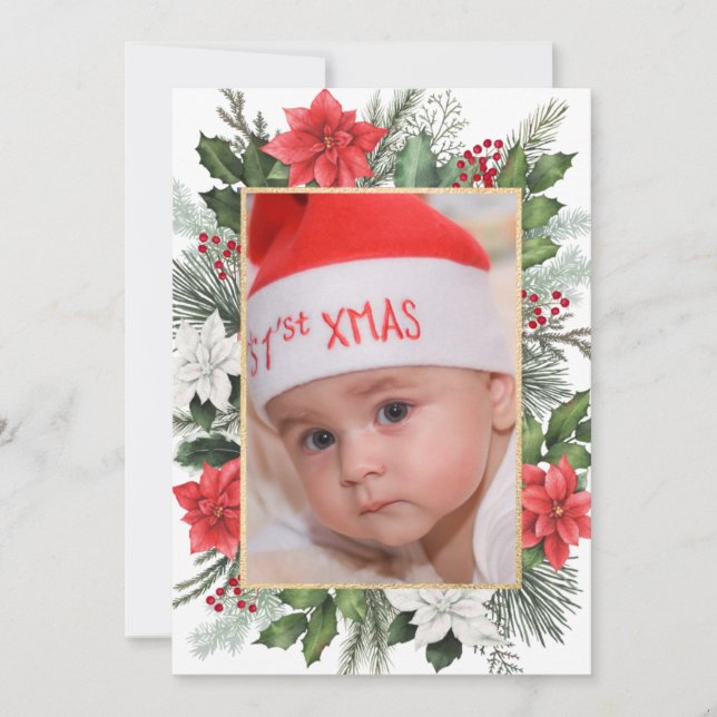 Carte de Noël à photo florale plate (Devant)
