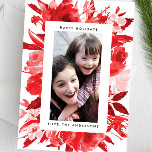 Carte de Noël à photo florale rouge
