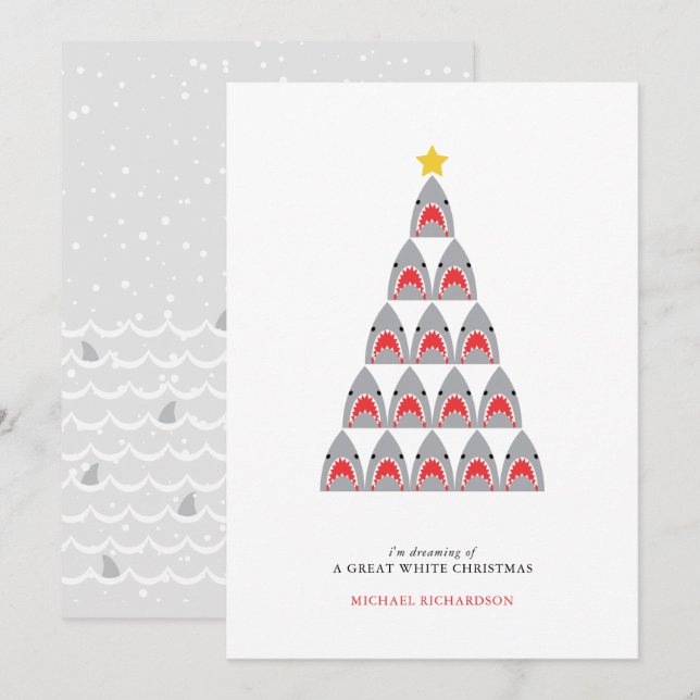 Carte de Noël à plat Shark Great White Christmas (Devant / Derrière)