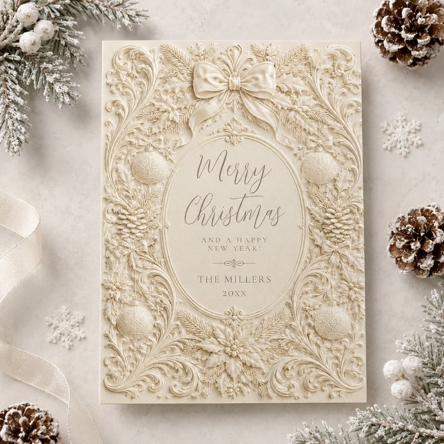 Carte de Noël à ruban élégance baroque (Baroque Elegance Merry Christmas Card)