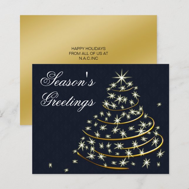 Carte de Noël à thème arbre de Noël doré marine éc (Devant / Derrière)