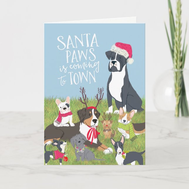 Carte de Noël à thème de chien "Père Noël Paws" (Devant)