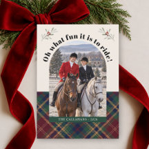 Carte de Noël à thème équestre Tartan Plaid Classi