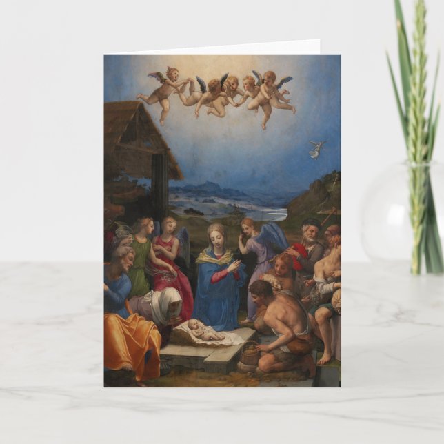 Carte de Noël à thème religieux représentant une N (Devant)