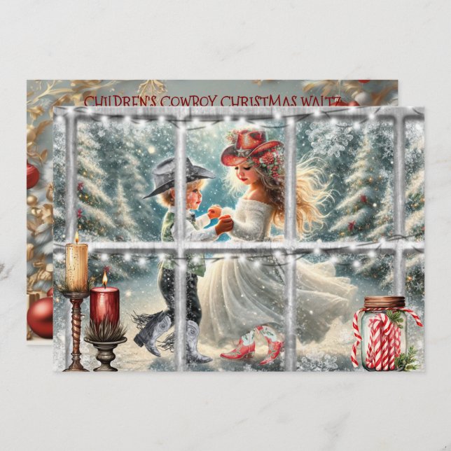 Carte de Noël à Valse de Noël pour enfant Cowboy (Devant / Derrière)