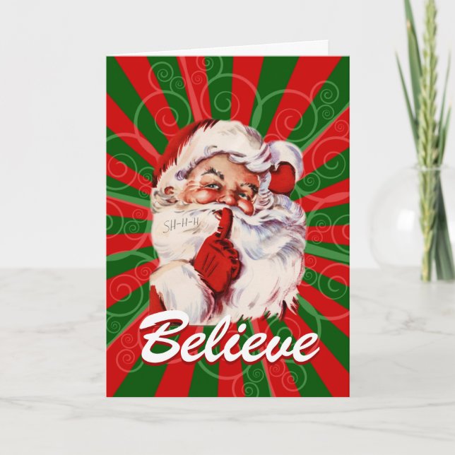 Carte de Noël adorable Père Noël Believe (Devant)
