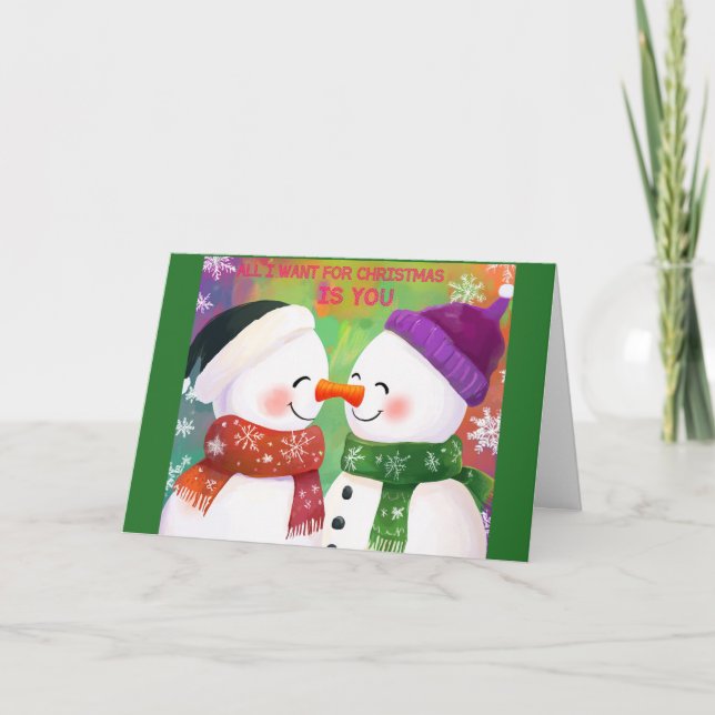 Carte de Noël adorable Snowman Couple (Devant)