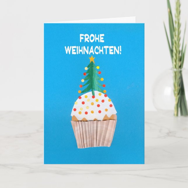 Carte de Noël, allemand, Cupcake avec arbre de Noë (Devant)