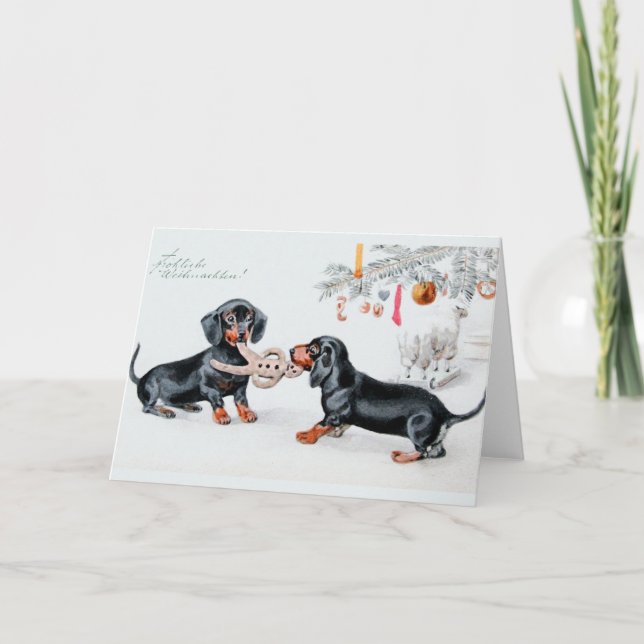 Carte de Noël allemande vintage Dachshund (Devant)