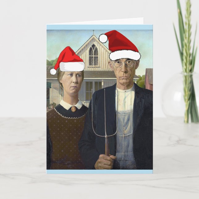 CARTE DE NOËL AMÉRICAINE GOTHIC DRÔLE (Devant)