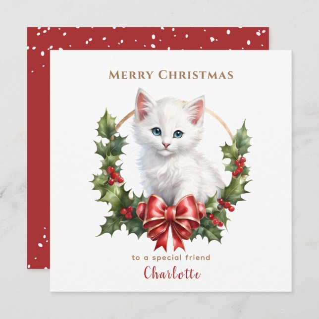 Carte de Noël Amoureux des chats de Noël mignonne (Devant / Derrière)