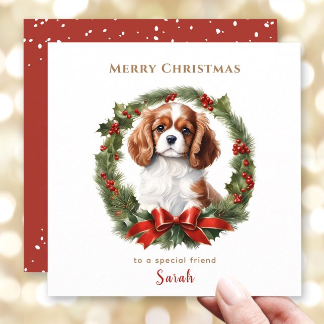 Carte de Noël Amoureux des chiens de Noël mignonne (Cute Christmas Cavalier Dog Lover Christmas Card)