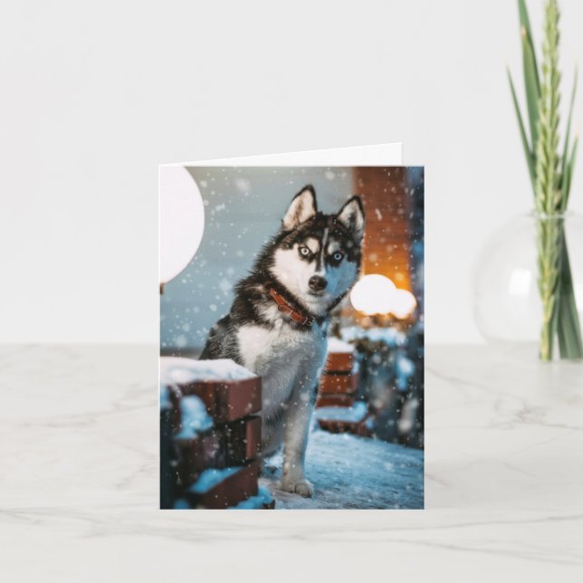 Carte de Noël Amoureux des chiens Sibérien Husky (Devant)