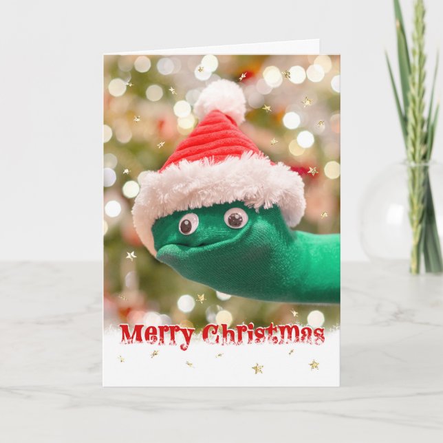 Carte de Noël amusante à marionnette de chaussette (Devant)