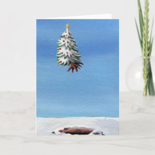 Carte de Noël amusante arbre volant art de voyage 