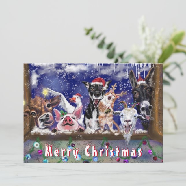 Carte de Noël amusante avec Happy Farm Animal Part (Debout devant)