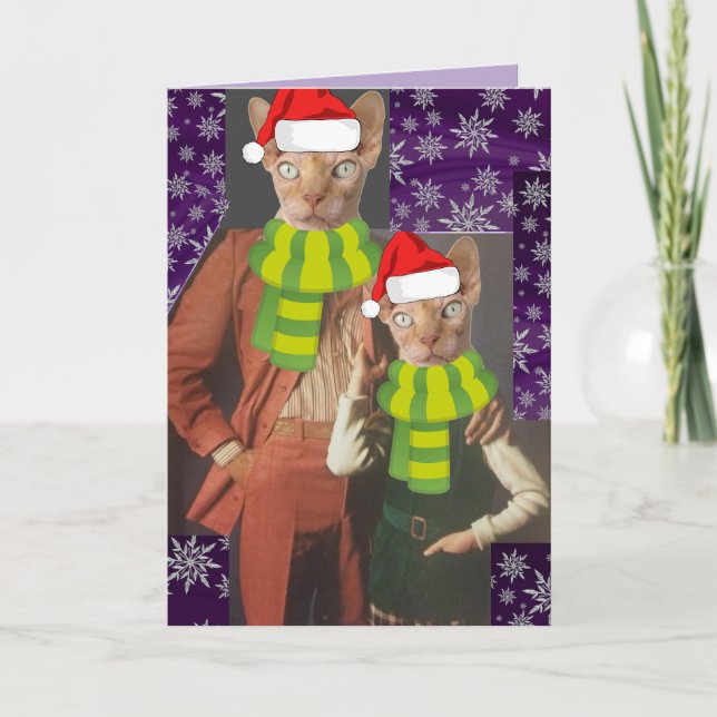 CARTE DE NOËL AMUSANTE DE RETRO CAT 1970 (Devant)