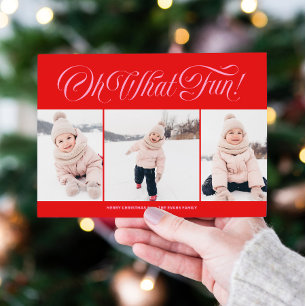 Carte de Noël amusante rouge et rose avec trois ph