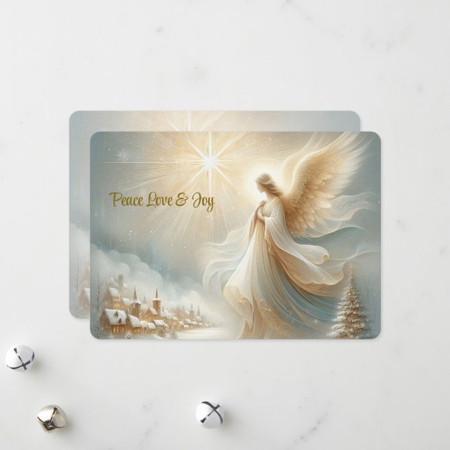 Carte de Noël Ange Céleste - Carte de Fêtes Plate (Devant/Arrière en situation)