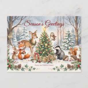 Carte de Noël Animaux de la Forêt à l'Aquarelle