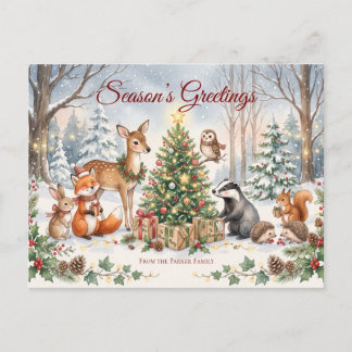Carte de Noël Animaux de la Forêt à l'Aquarelle