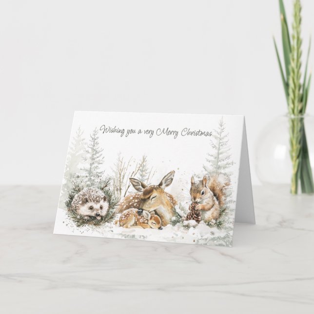 Carte de Noël Animaux Forêt Hivernale (Devant)