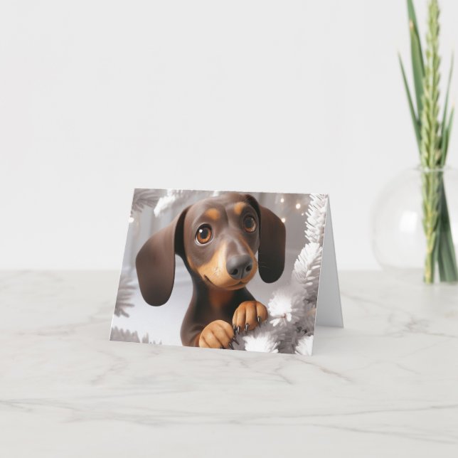 Carte de Noël Animée Dachshund 3D (Devant)