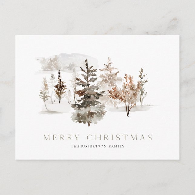 Carte de Noël aquarelle avec paysage hivernal (Devant)