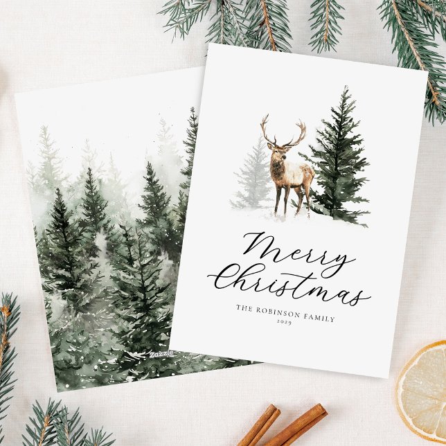 Carte de Noël aquarelle cerf bois (Créateur téléchargé)