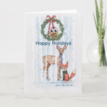Carte de Noël aquarelle de la forêt fantaisiste