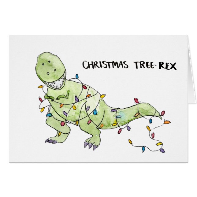 Carte de Noël aquarelle drôle de Tree-Rex (Devant Horizontal)