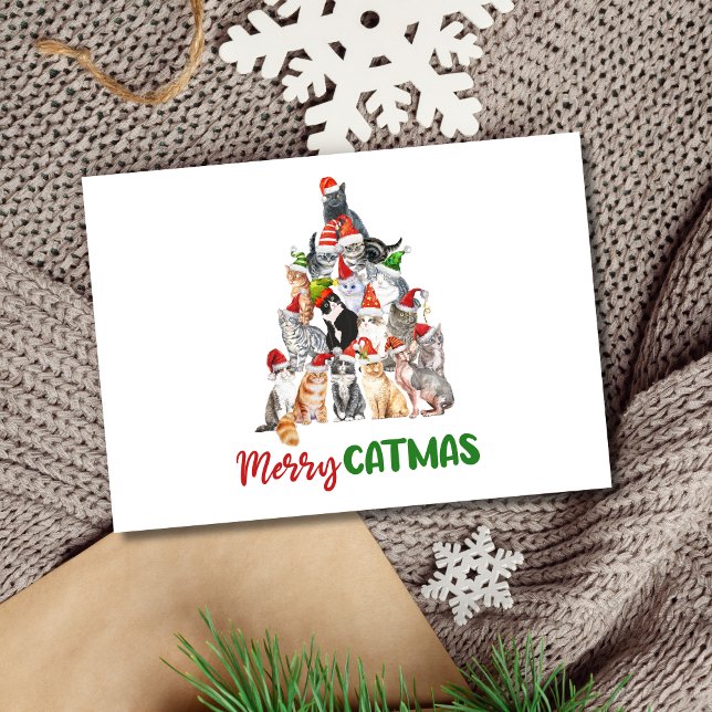 Carte de Noël Arbre de Noël Amateur de Chat (Merry Catmus Cat lovers Christmas Holiday Card. Printed or Digital instant download)