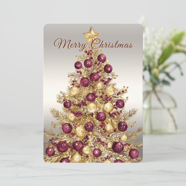 Carte de Noël arbre de Noël Bourgogne doré (Debout devant)