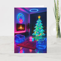 Carte de Noël Arbre de Noël Néon Rétro Futuriste