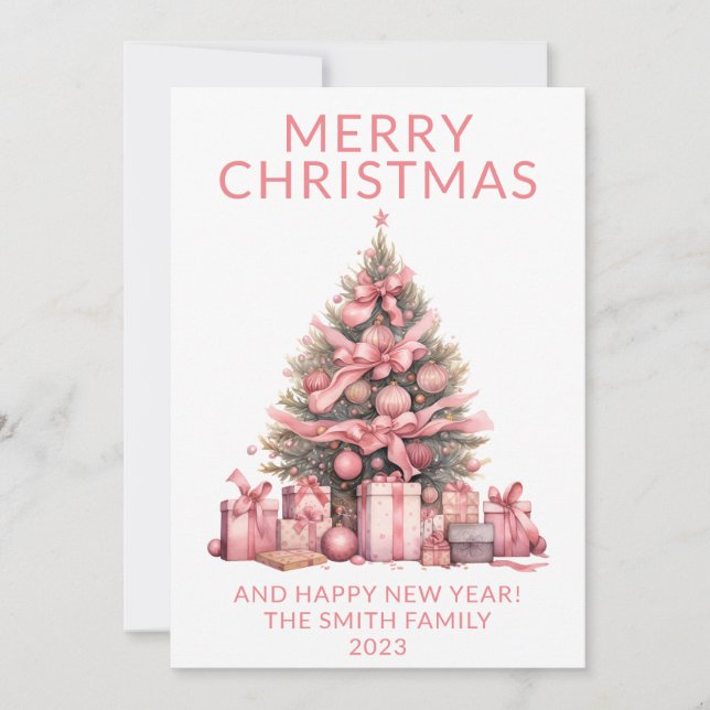 Carte de Noël arbre de Noël rose (Devant)