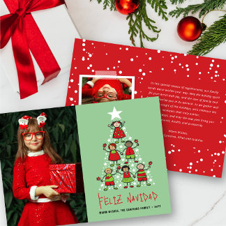 Carte de Noël Arbre Enfants Et Étoiles