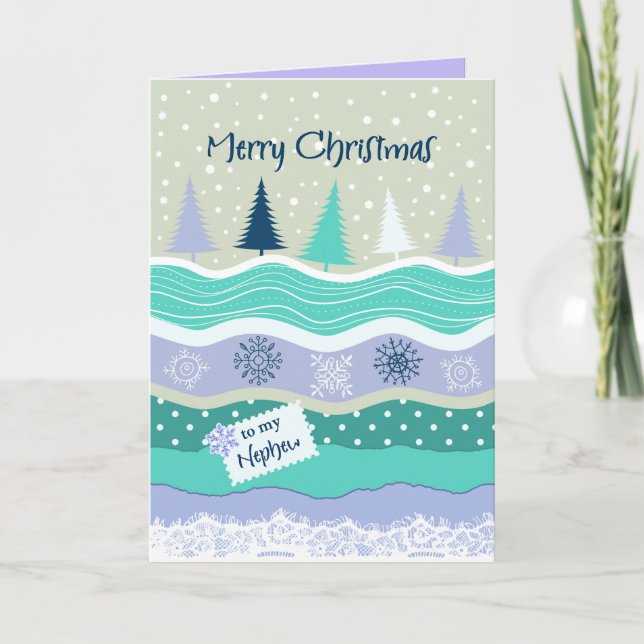 Carte de Noël Arbres et Flocons pour Neveu (Devant)