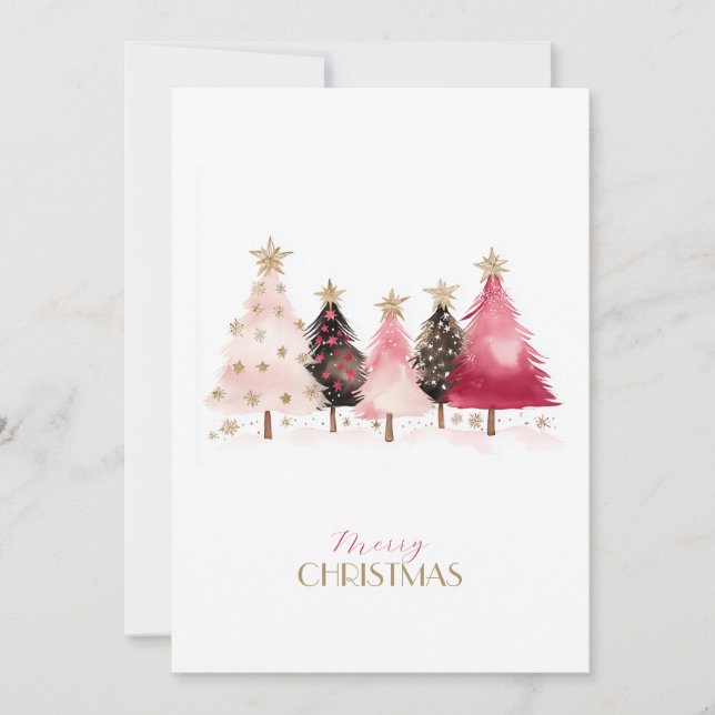 Carte de Noël Arbres Rose Tendance (Devant)