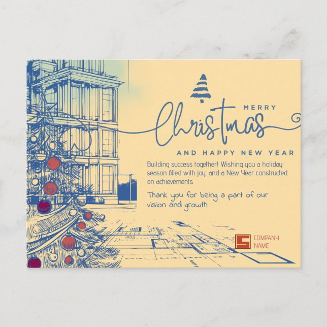Carte de Noël Architecture et Blueprint Élégant  (Devant)