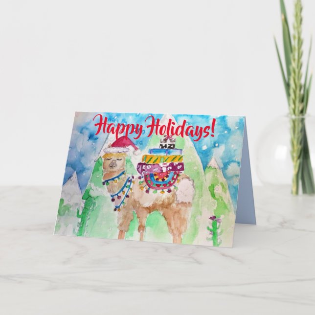 Carte de Noël Art Cute Llama Joyeuses Vacances (Devant)
