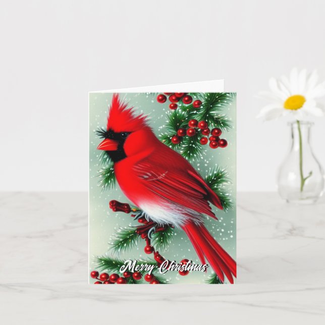 Carte de Noël au cardinal rouge (Petite plante)