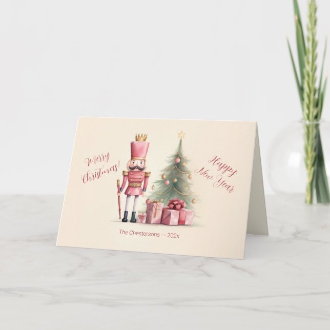 Carte de Noël au casse-noisette rose (Devant)