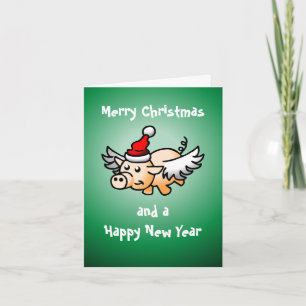 Carte de Noël au cochon volant