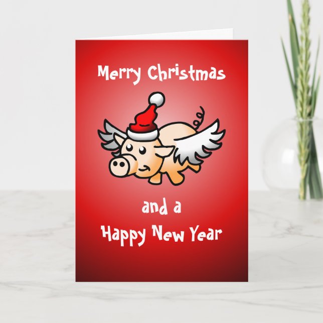 Carte de Noël au cochon volant (Devant)