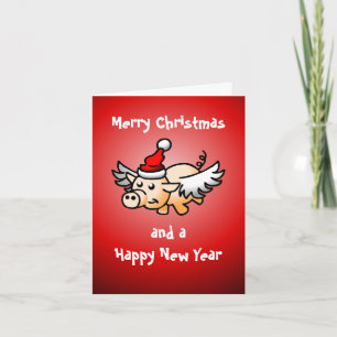 Carte de Noël au cochon volant